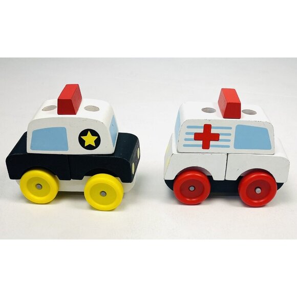 Lot 2 MELISSA & DOUG Wooden Stacking Emergency Vehicles AMBULANCE & POLICE CAR - Picture 4 of 7